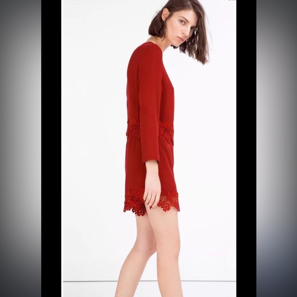 Zara Red Romper with lace detail